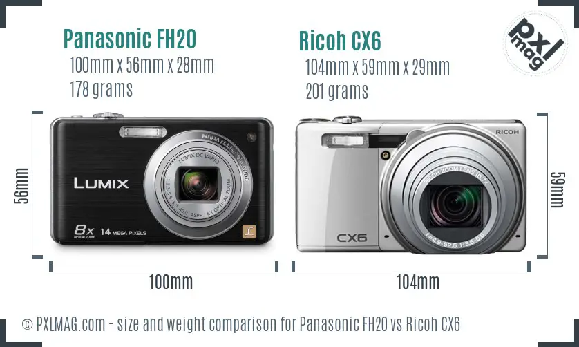 Panasonic FH20 vs Ricoh CX6 size comparison