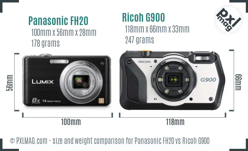 Panasonic FH20 vs Ricoh G900 size comparison