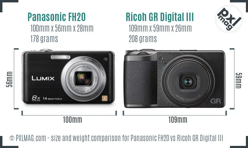 Panasonic FH20 vs Ricoh GR Digital III size comparison Panasonic FH20 vs Ricoh GR Digital III size comparison