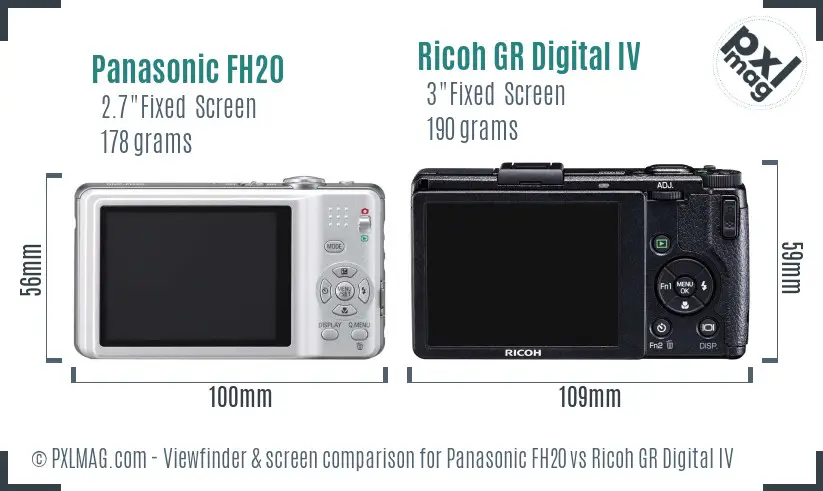 Panasonic FH20 vs Ricoh GR Digital IV Screen and Viewfinder comparison