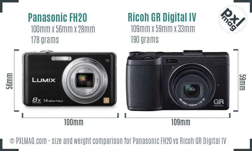 Panasonic FH20 vs Ricoh GR Digital IV size comparison