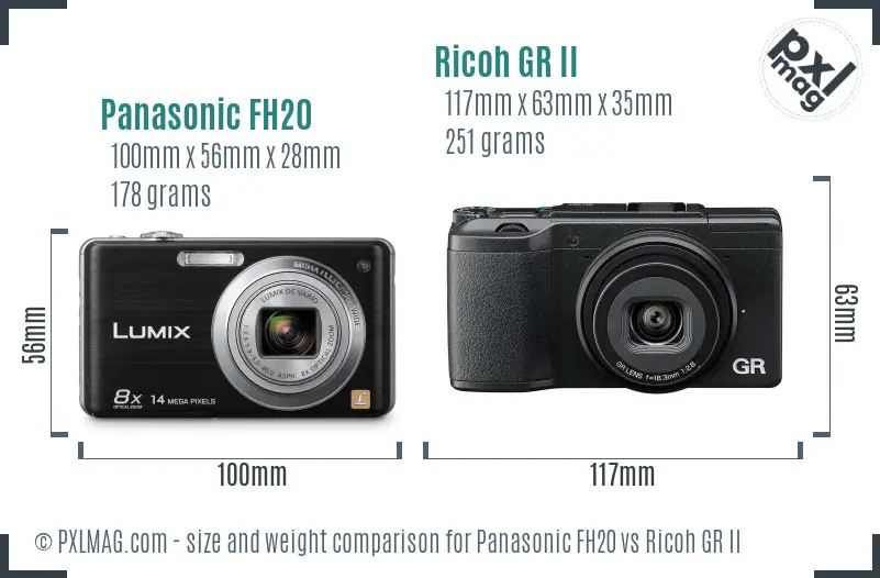 Panasonic FH20 vs Ricoh GR II size comparison