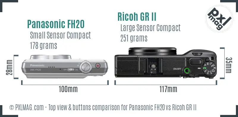 Panasonic FH20 vs Ricoh GR II top view buttons comparison