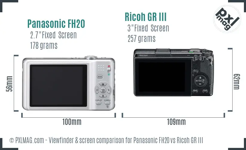 Panasonic FH20 vs Ricoh GR III Screen and Viewfinder comparison