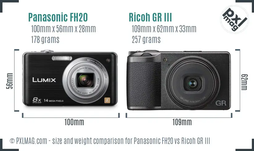 Panasonic FH20 vs Ricoh GR III size comparison