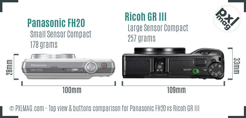 Panasonic FH20 vs Ricoh GR III top view buttons comparison