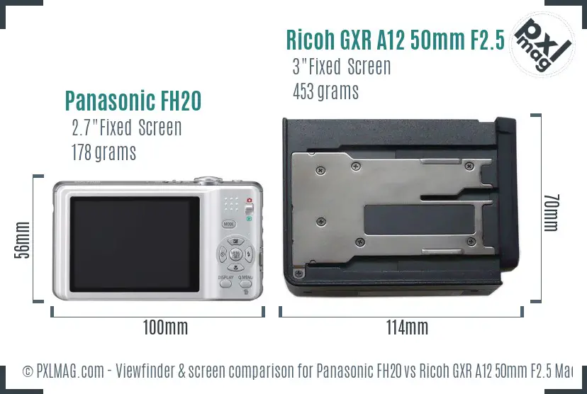 Panasonic FH20 vs Ricoh GXR A12 50mm F2.5 Macro Screen and Viewfinder comparison