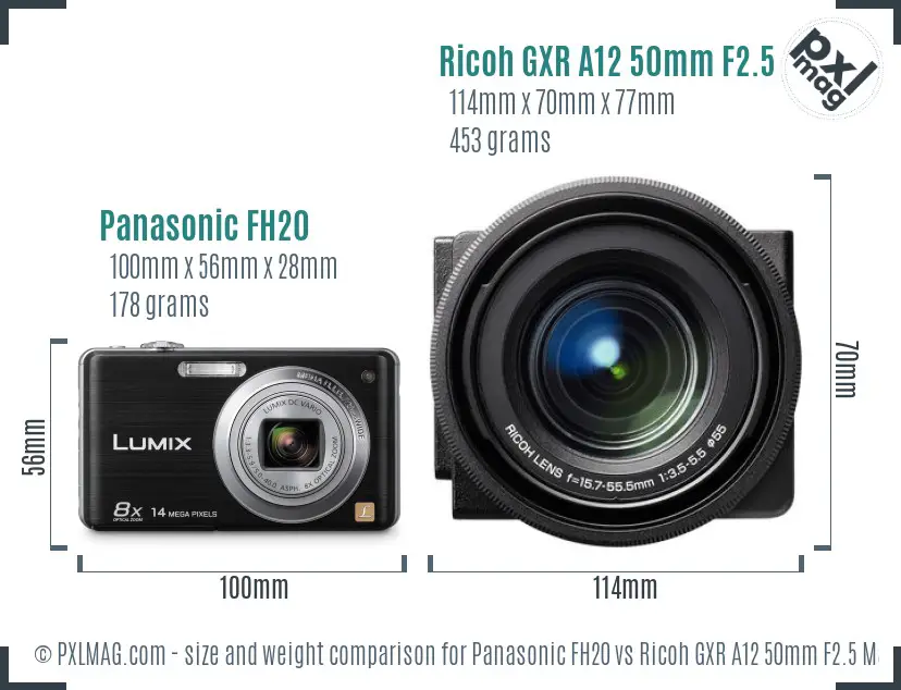 Panasonic FH20 vs Ricoh GXR A12 50mm F2.5 Macro size comparison