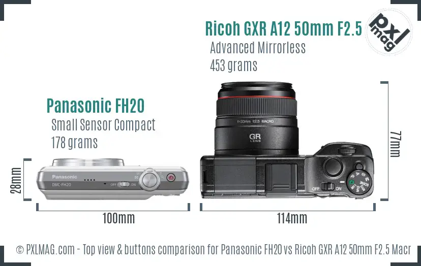 Panasonic FH20 vs Ricoh GXR A12 50mm F2.5 Macro top view buttons comparison