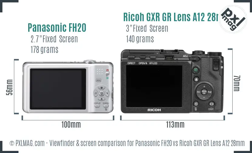 Panasonic FH20 vs Ricoh GXR GR Lens A12 28mm F2.5 Screen and Viewfinder comparison