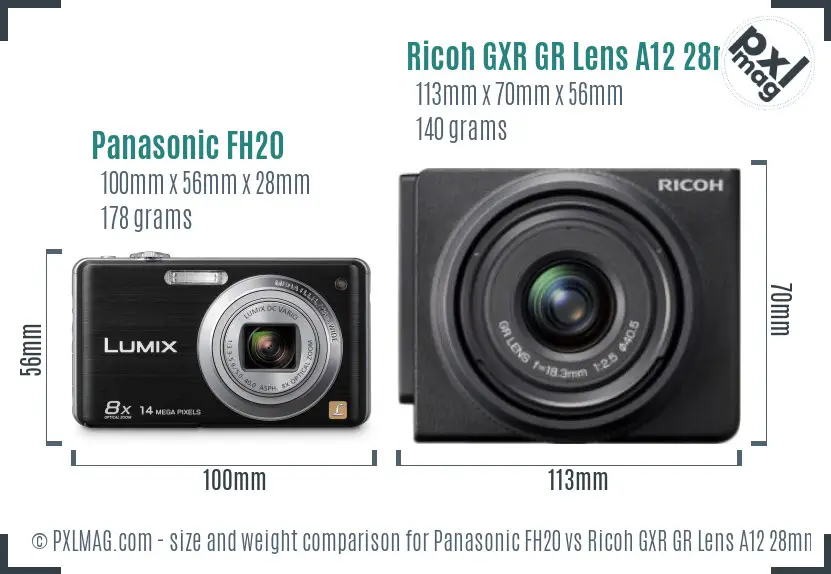 Panasonic FH20 vs Ricoh GXR GR Lens A12 28mm F2.5 size comparison