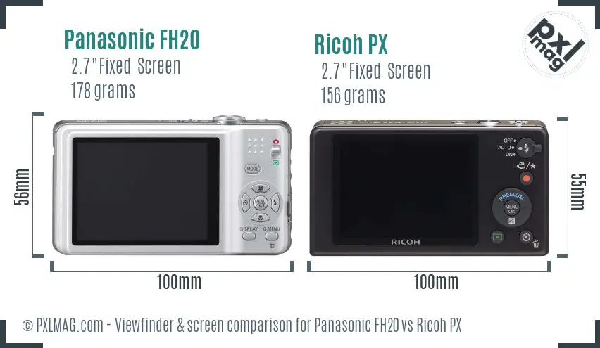 Panasonic FH20 vs Ricoh PX Screen and Viewfinder comparison