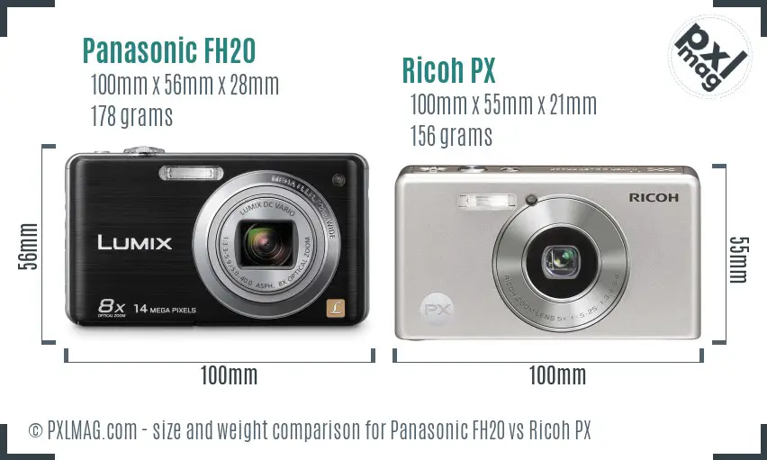 Panasonic FH20 vs Ricoh PX size comparison