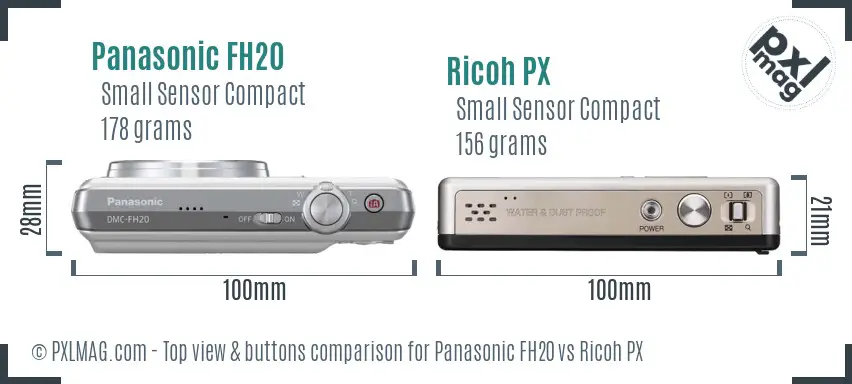 Panasonic FH20 vs Ricoh PX top view buttons comparison