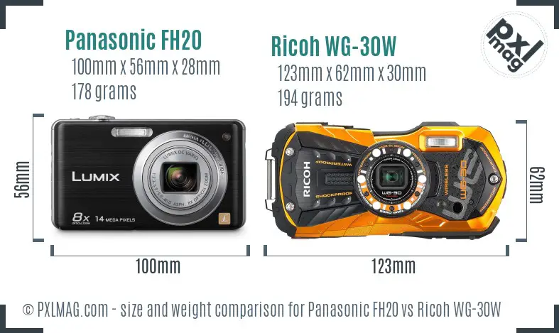Panasonic FH20 vs Ricoh WG-30W size comparison Panasonic FH20 vs Ricoh WG-30W size comparison
