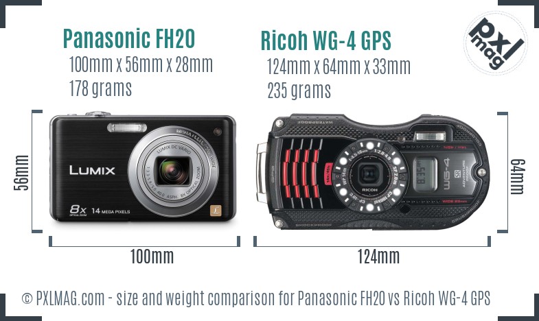 Panasonic FH20 vs Ricoh WG-4 GPS size comparison Panasonic FH20 vs Ricoh WG-4 GPS size comparison
