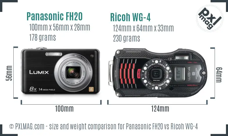 Panasonic FH20 vs Ricoh WG-4 size comparison