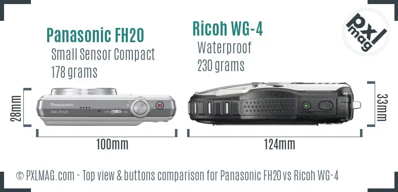 Panasonic FH20 vs Ricoh WG-4 top view buttons comparison