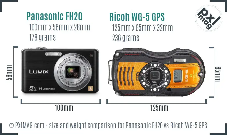 Panasonic FH20 vs Ricoh WG-5 GPS size comparison