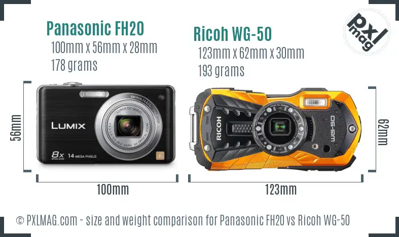 Panasonic FH20 vs Ricoh WG-50 size comparison