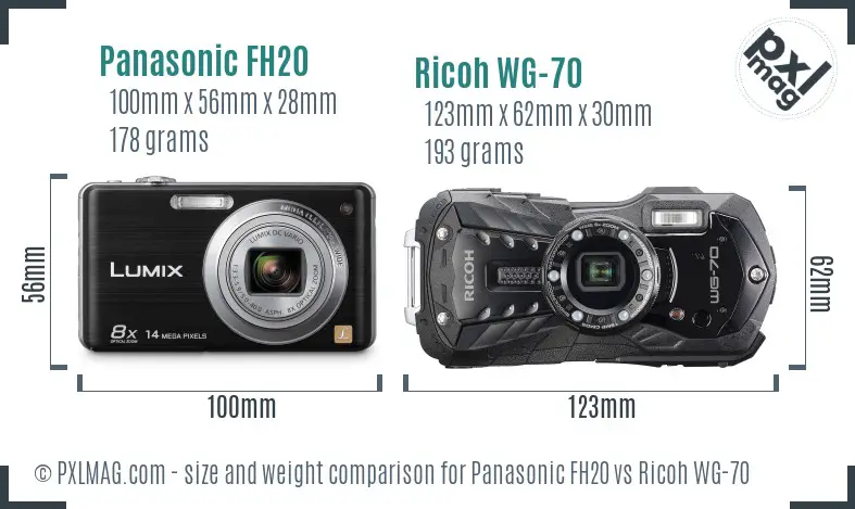 Panasonic FH20 vs Ricoh WG-70 size comparison