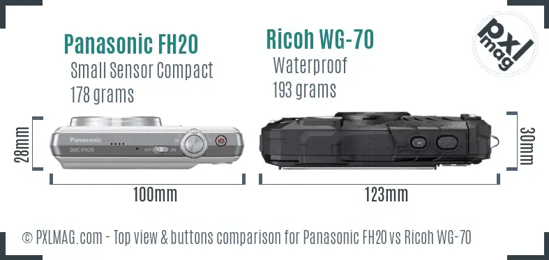 Panasonic FH20 vs Ricoh WG-70 top view buttons comparison