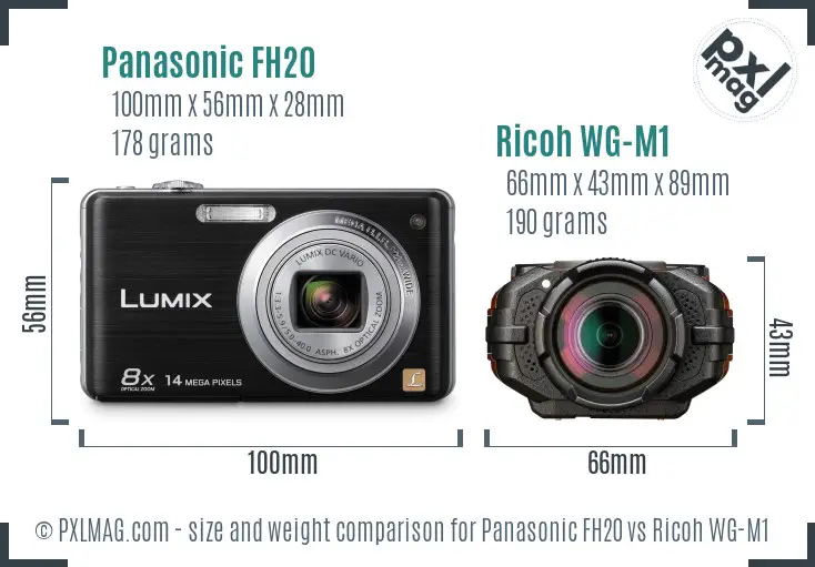 Panasonic FH20 vs Ricoh WG-M1 size comparison