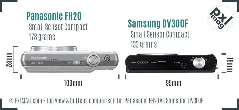 Panasonic FH20 vs Samsung DV300F top view buttons comparison Panasonic FH20 vs Samsung DV300F top view buttons comparison