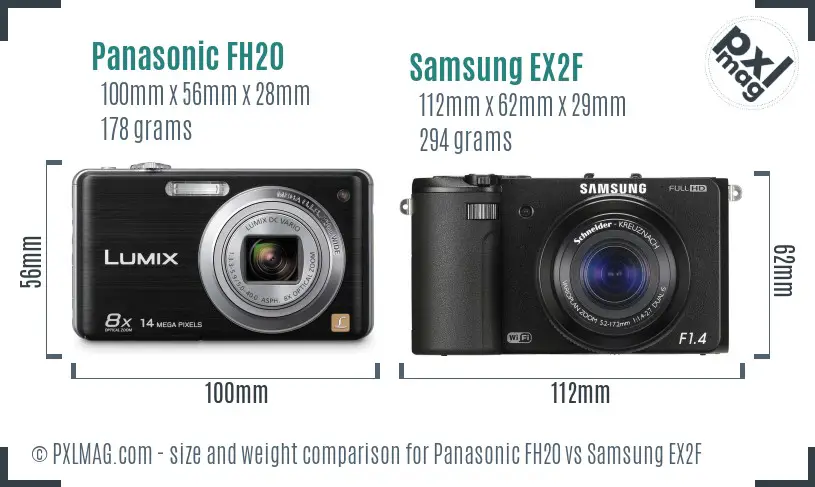 Panasonic FH20 vs Samsung EX2F size comparison