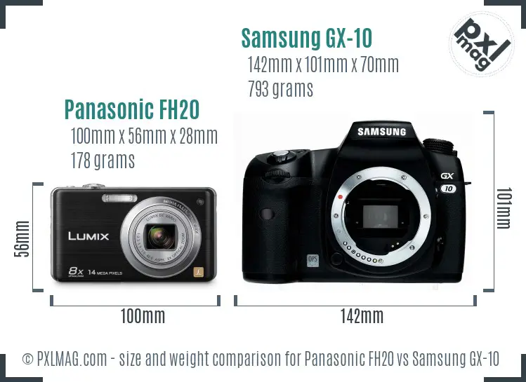 Size comparison between the Panasonic FH20 and Samsung GX-10