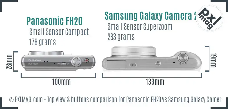 Panasonic FH20 vs Samsung Galaxy Camera 2 top view buttons comparison