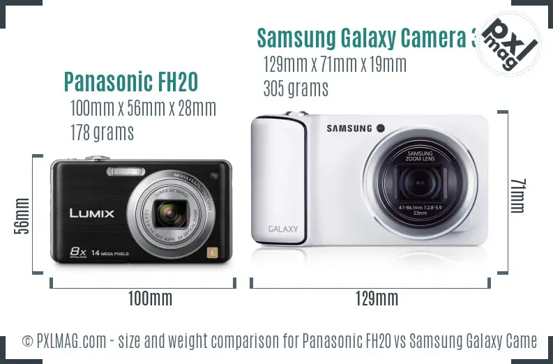 Panasonic FH20 vs Samsung Galaxy Camera 3G size comparison