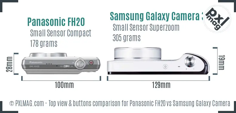 Panasonic FH20 vs Samsung Galaxy Camera 3G top view buttons comparison