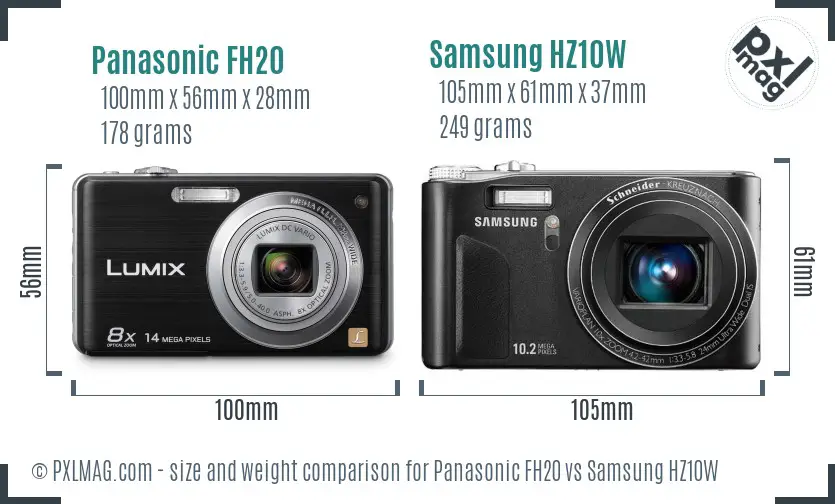 Panasonic FH20 vs Samsung HZ10W size comparison