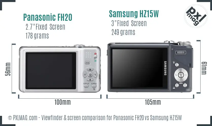 Panasonic FH20 vs Samsung HZ15W Screen and Viewfinder comparison