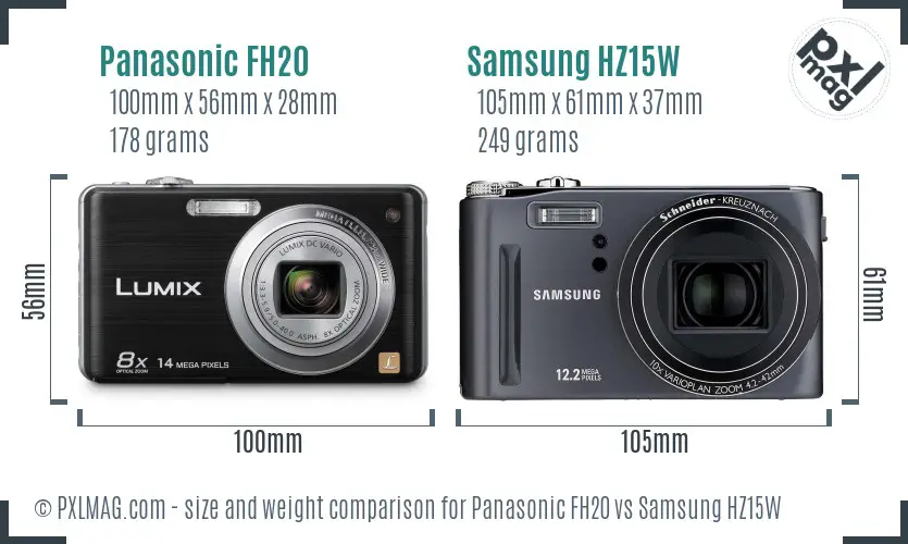 Panasonic FH20 vs Samsung HZ15W size comparison