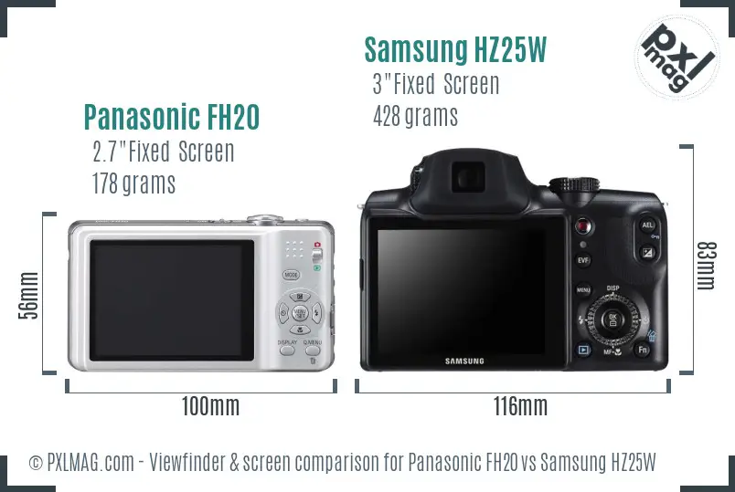 Panasonic FH20 vs Samsung HZ25W Screen and Viewfinder comparison