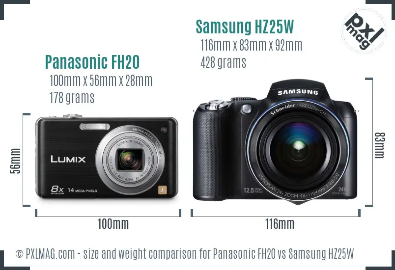 Panasonic FH20 vs Samsung HZ25W size comparison