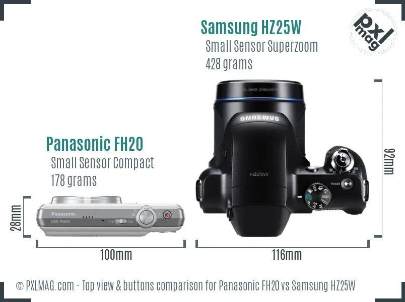 Panasonic FH20 vs Samsung HZ25W top view buttons comparison