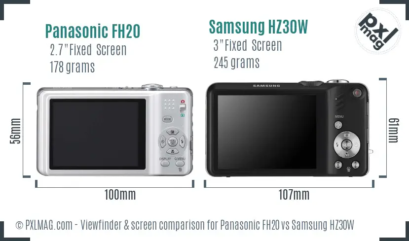 Panasonic FH20 vs Samsung HZ30W Screen and Viewfinder comparison