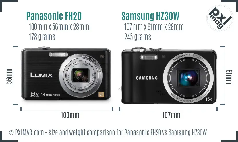 Panasonic FH20 vs Samsung HZ30W size comparison