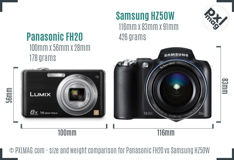 Panasonic FH20 vs Samsung HZ50W size comparison