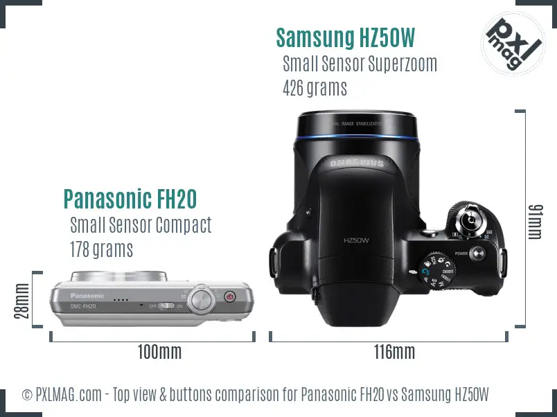 Panasonic FH20 vs Samsung HZ50W top view buttons comparison