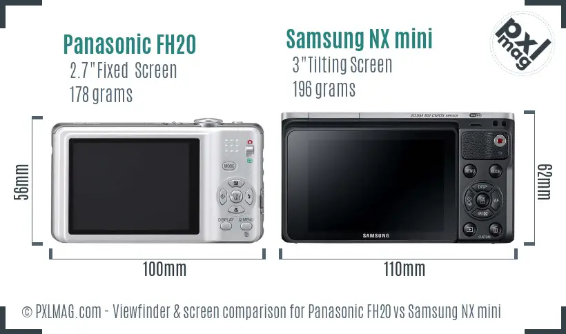 Panasonic FH20 vs Samsung NX mini Screen and Viewfinder comparison