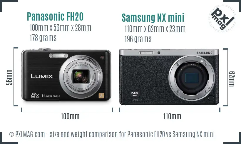 Panasonic FH20 vs Samsung NX mini size comparison