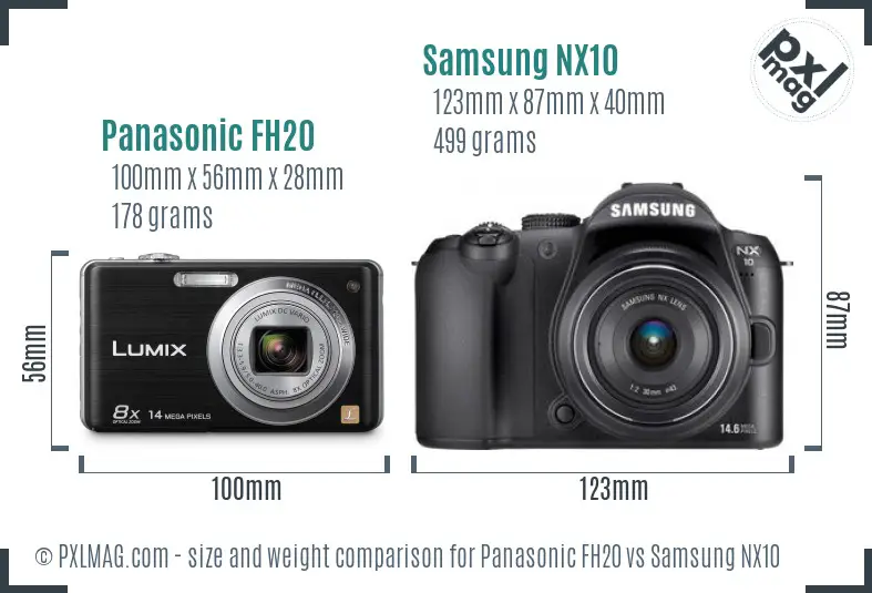 Panasonic FH20 vs Samsung NX10 size comparison