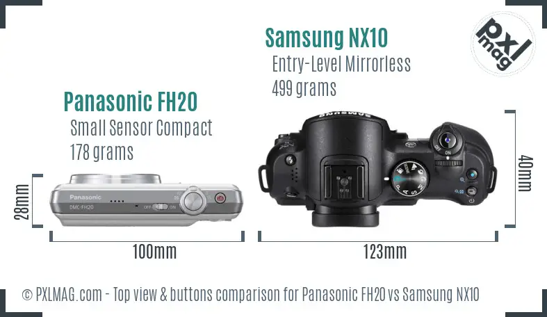 Panasonic FH20 vs Samsung NX10 top view buttons comparison