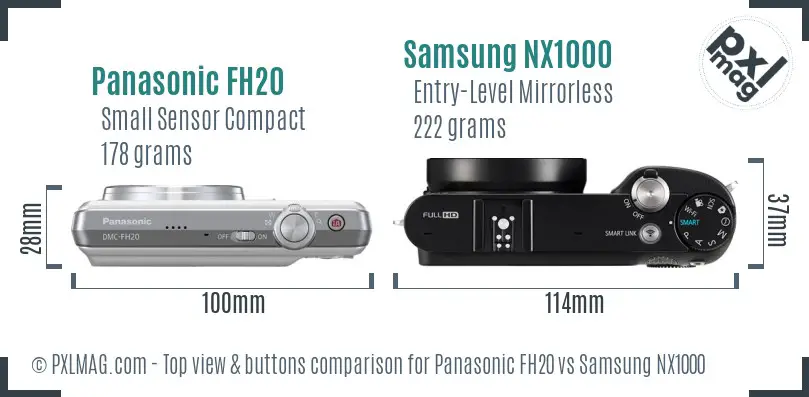 Panasonic FH20 vs Samsung NX1000 top view buttons comparison Panasonic FH20 vs Samsung NX1000 top view buttons comparison