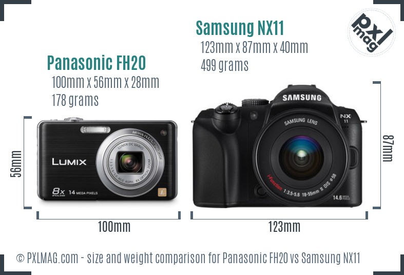Panasonic FH20 vs Samsung NX11 size comparison
