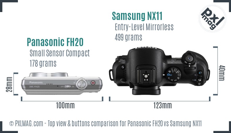 Panasonic FH20 vs Samsung NX11 top view buttons comparison